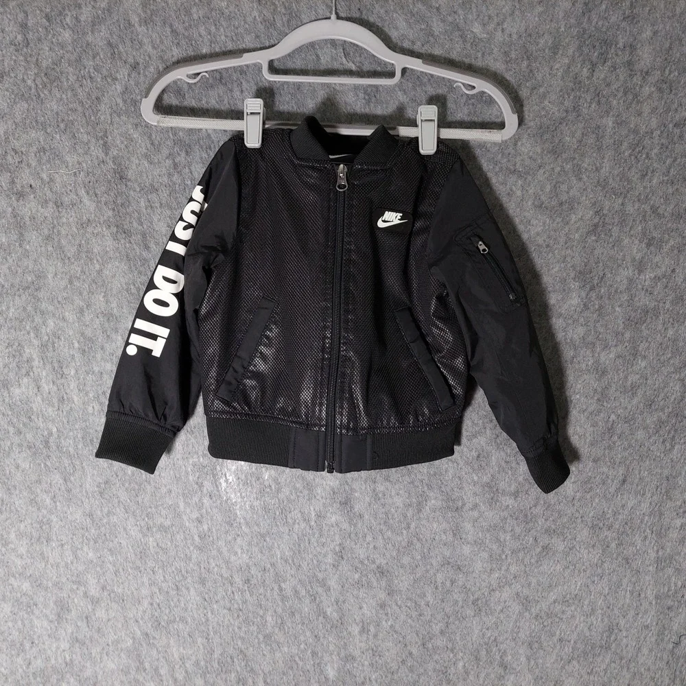 Nike Kids Bomber Jacket 3T Black Just Do It Zip Up Textured Pockets Outerwear